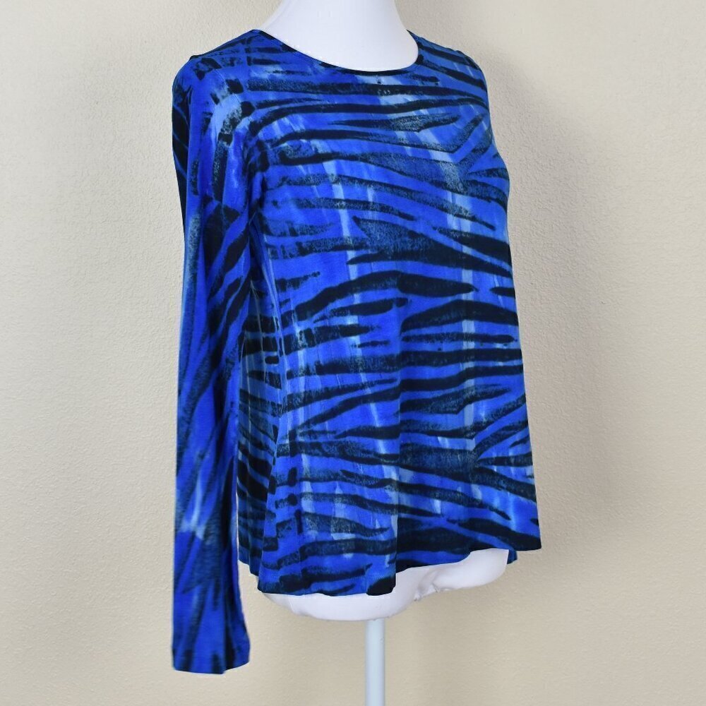 Annie Turbin Blue Tiger Stripe Tie Dye Boatneck Long Sleeve Top 1/S - Picture 6 of 7